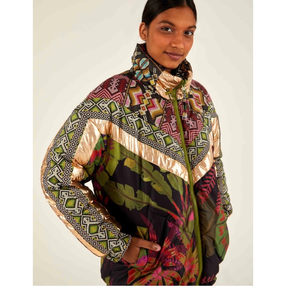 NWT Farm Rio Tropical Rauti Reversible Metallic Puffer Jacket Sizes: XS / S